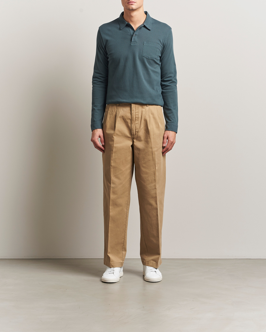 Herre | Polotrøjer | Sunspel | Long Sleeve Riviera Polo Shirt Dark Petrol