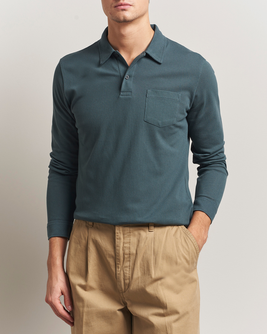 Herre | Polotrøjer | Sunspel | Long Sleeve Riviera Polo Shirt Dark Petrol