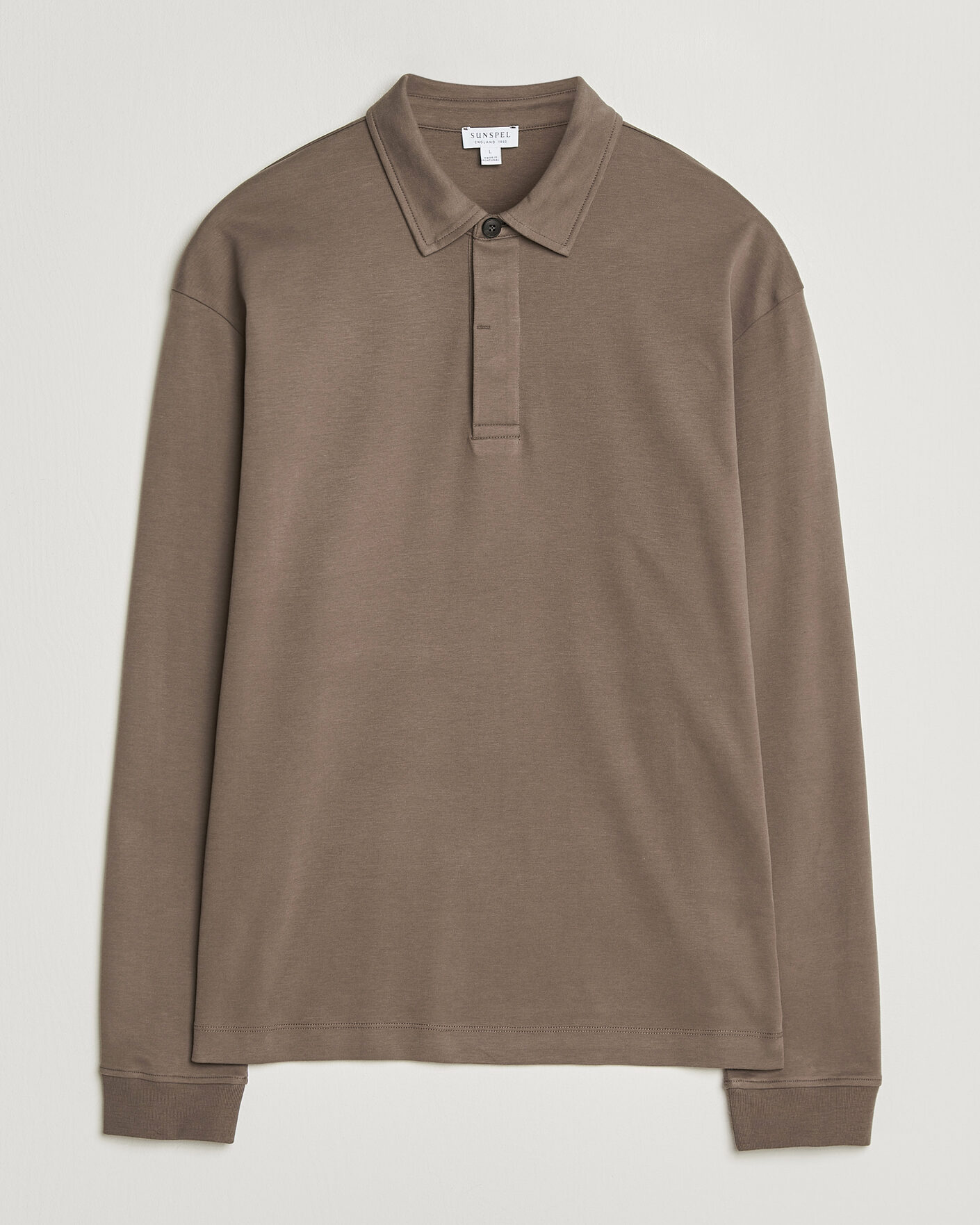 Herre | Polotrøjer | Sunspel | Heavy Weight Supima Cotton Long Sleeve Polo Dark Cedar