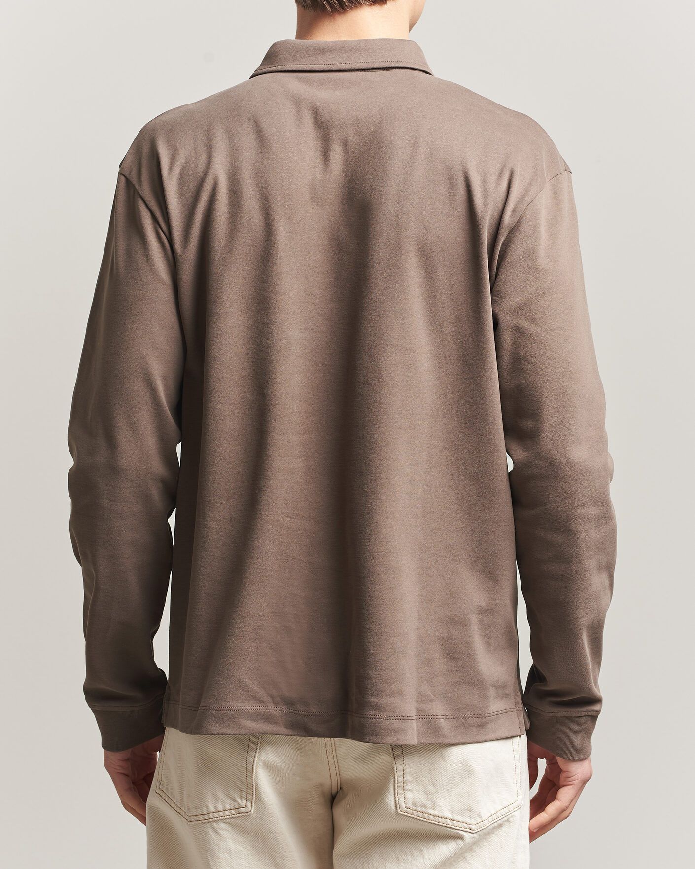 Herre | Polotrøjer | Sunspel | Heavy Weight Supima Cotton Long Sleeve Polo Dark Cedar