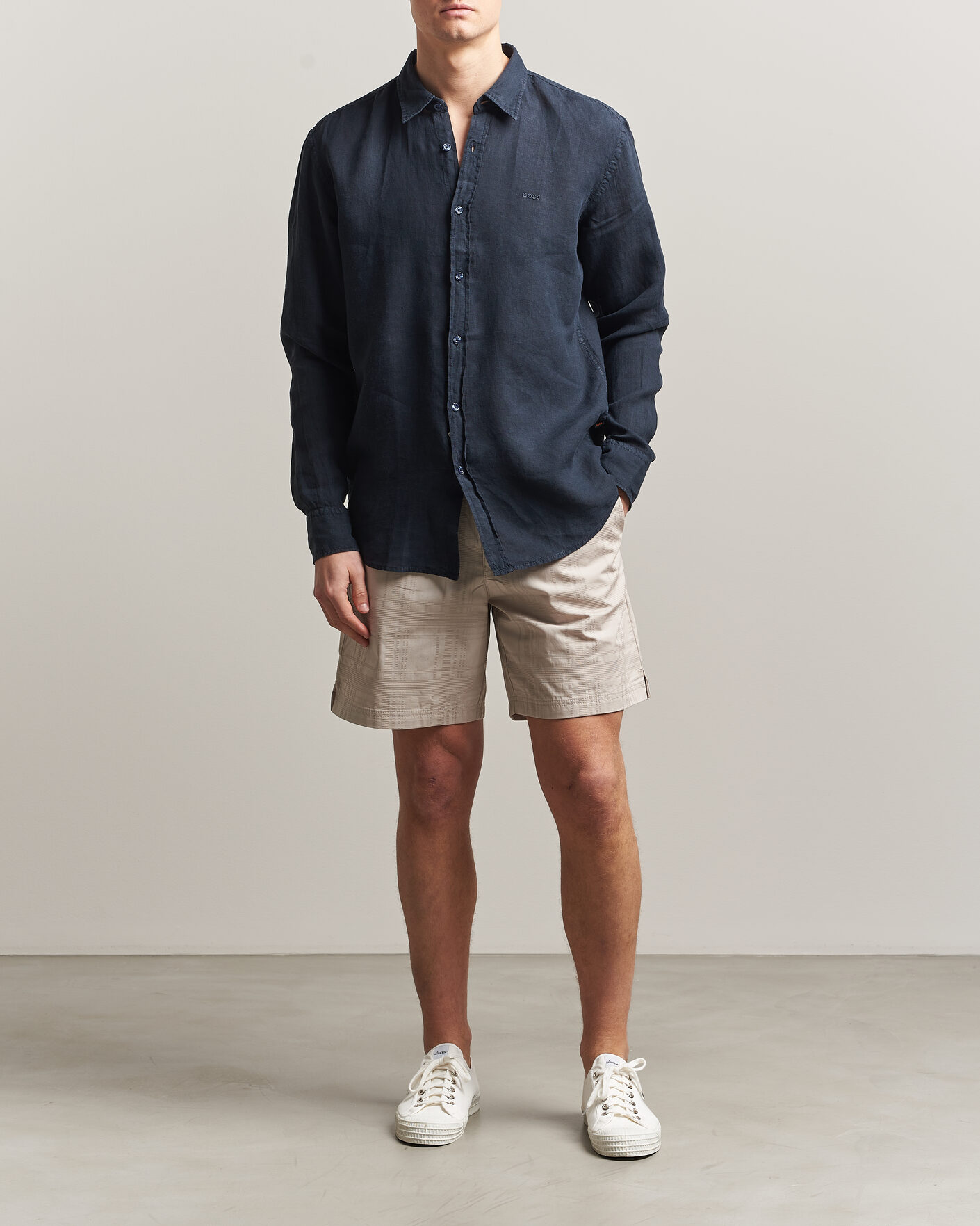 Herre | Skjorter | BOSS ORANGE | Relegant Linen Shirt Dark Blue