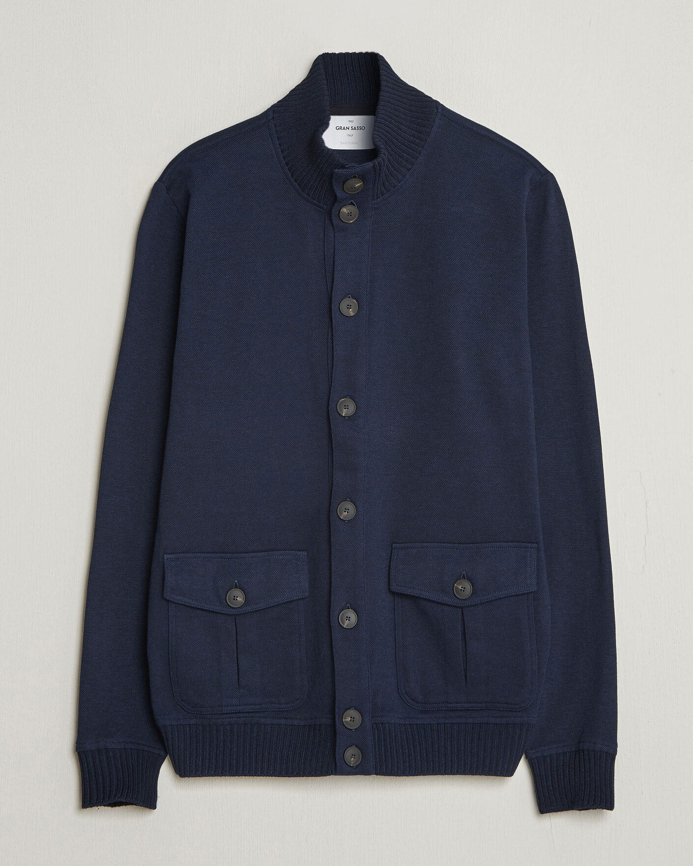 Herre | Jakker | Gran Sasso | Cotton Pocket Knitted Bomber Jacket Navy