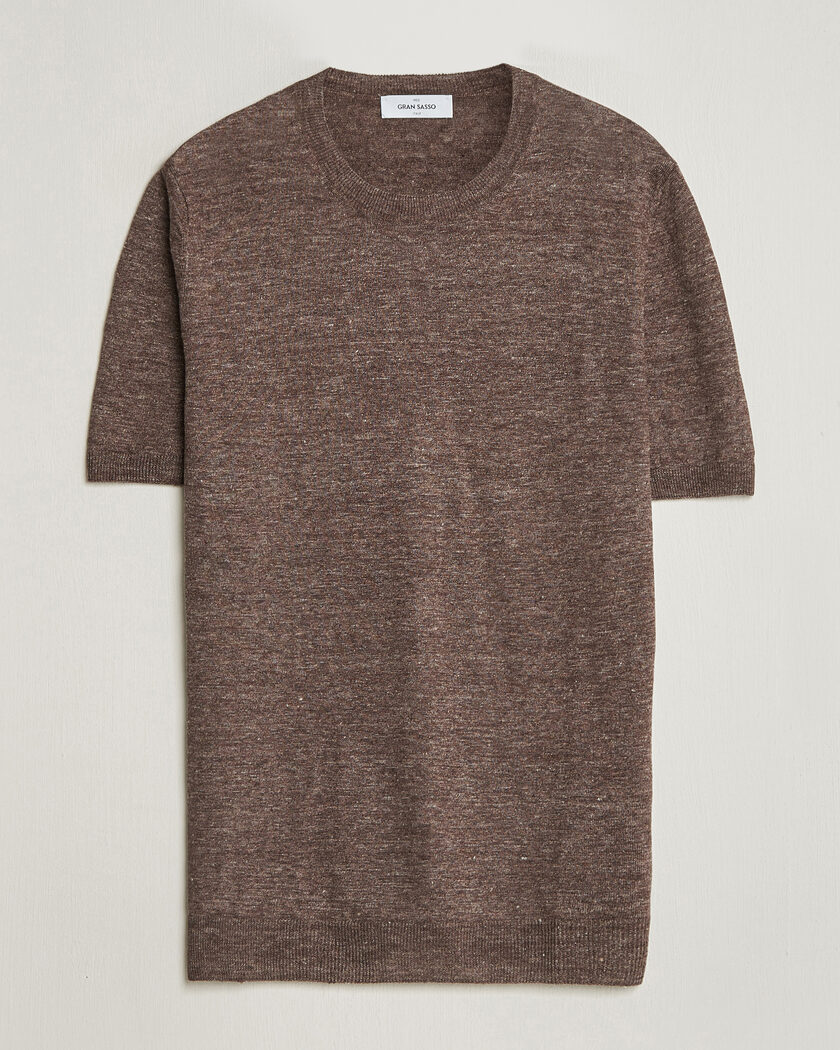 Gran Sasso Crew Neck Linen Tee Light Brown – Brun