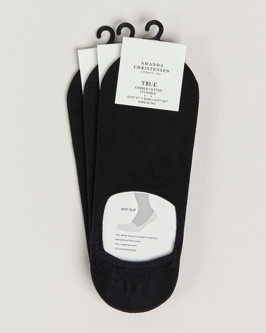 Amanda Christensen 3-Pack True Cotton Invisible Socks Black – Sort