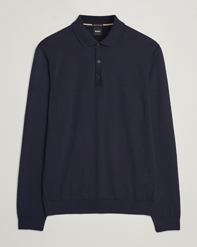  Lancione Merino Knitted Polo Dark Blue