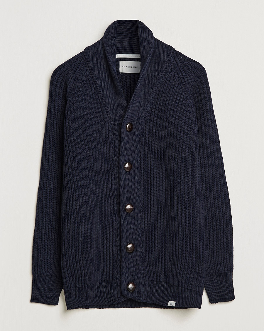 Peregrine Wilkinson Ribbed Wool Cardigan Navy – Blå
