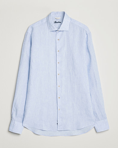  Fitted Body Cut Away Linen Shirt Light Blue