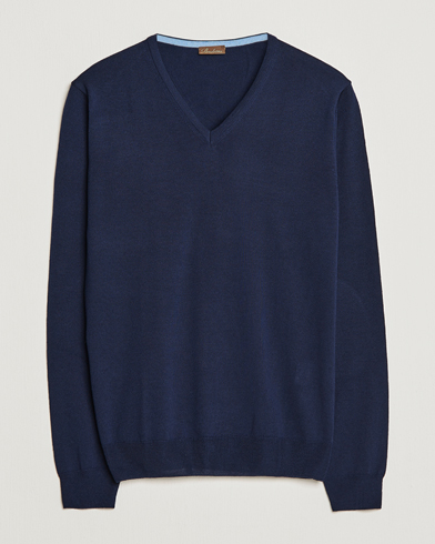  Merino Patch V-Neck Navy/Light Blue