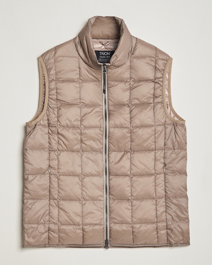 TAION High Neck Full Zip Lightweight Down Vest Khaki – Beige