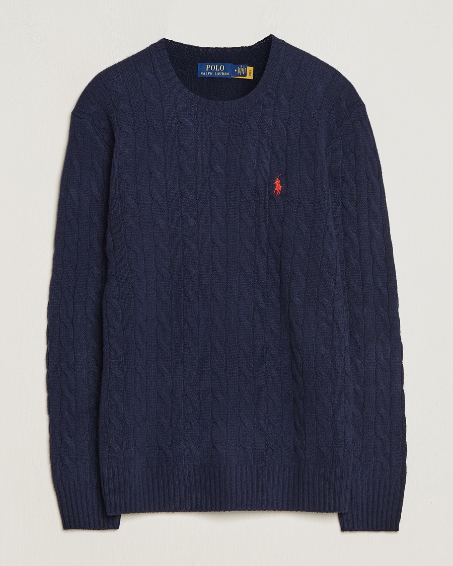 Polo Ralph Lauren Wool/Cashmere Cable Crew Neck Hunter Navy – Blå