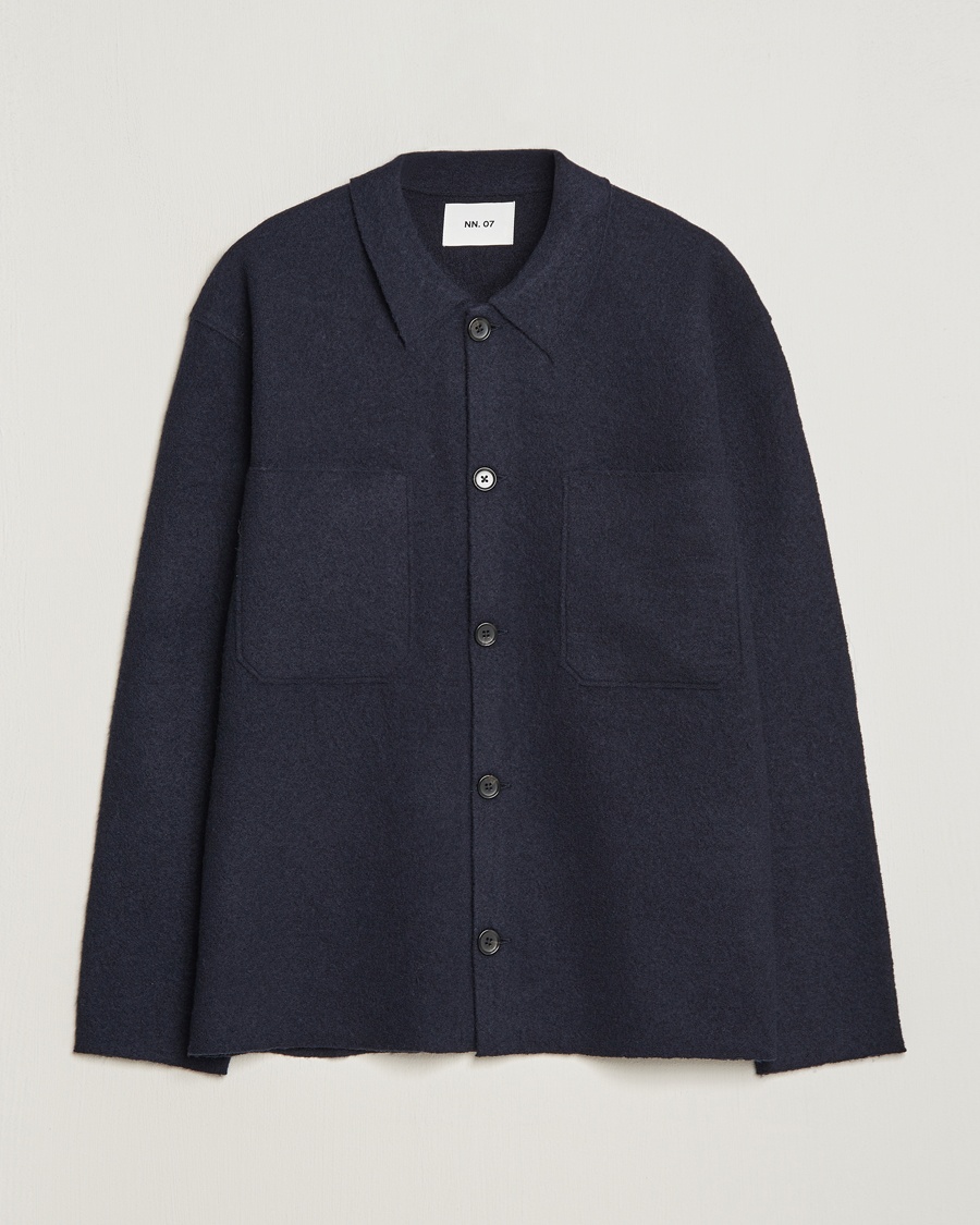 NN07 Jonas Boiled Wool Cardigan Navy Blue – Blå