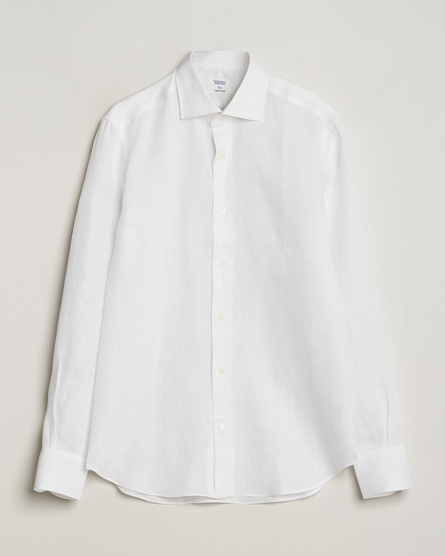 Mazzarelli Soft Linen Cut Away Shirt White – Hvid