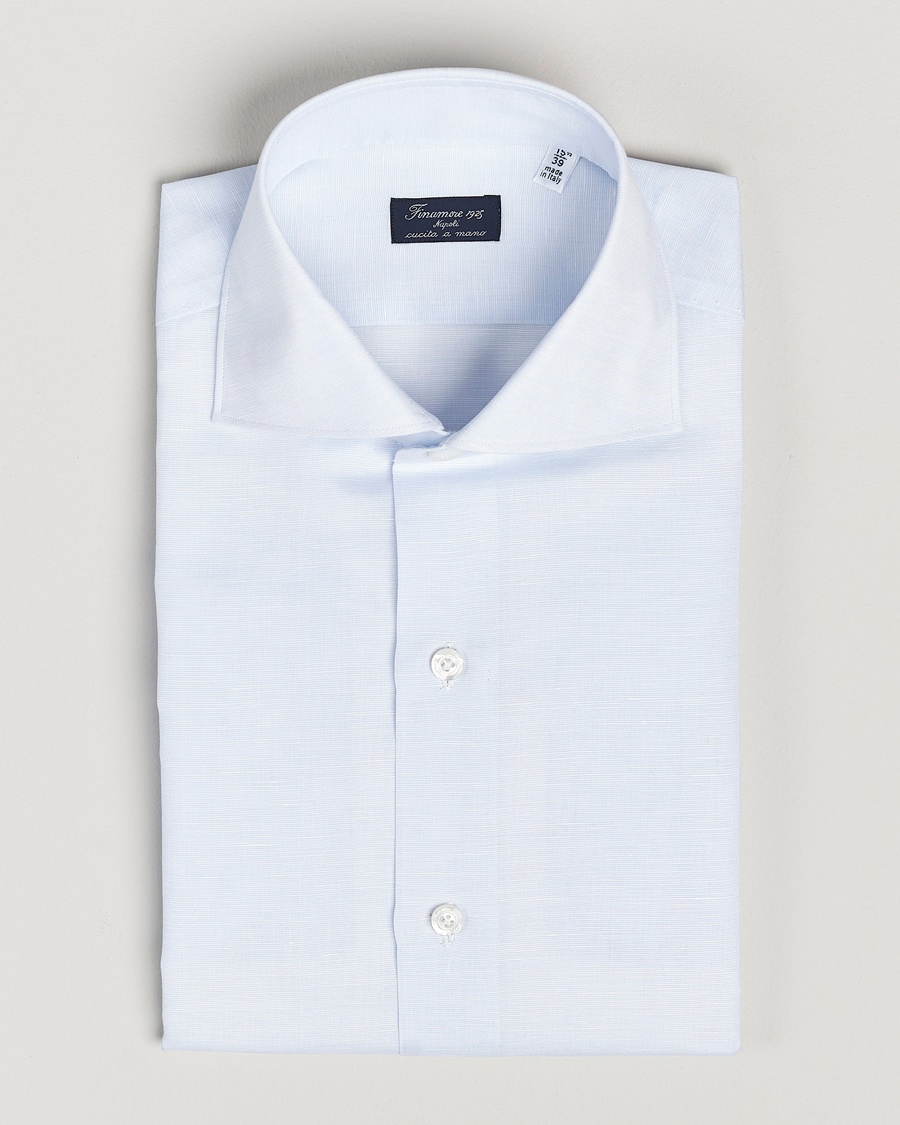 Finamore Napoli Milano Slim Linen Dress Shirt Light Blue – Blå