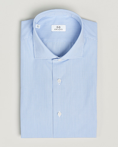  Cotton Poplin Dress Shirt Light Blue Stripe