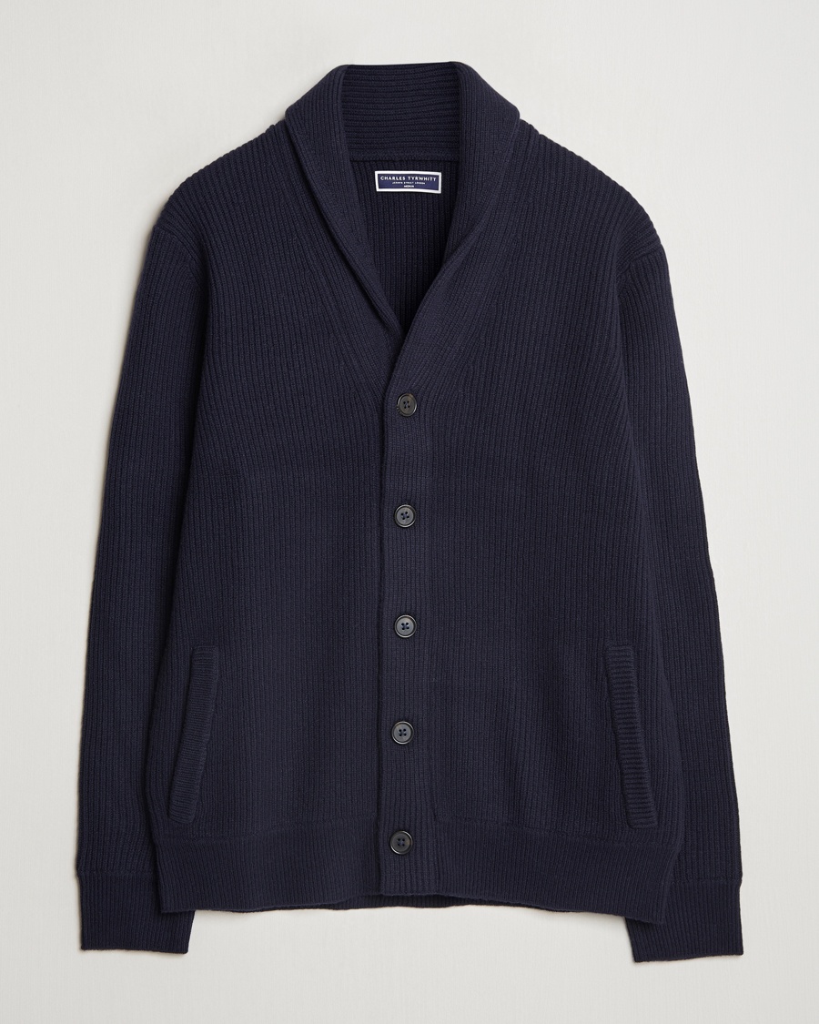 Charles Tyrwhitt Chunky Merino Shawl Neck Cardigan Navy – Blå