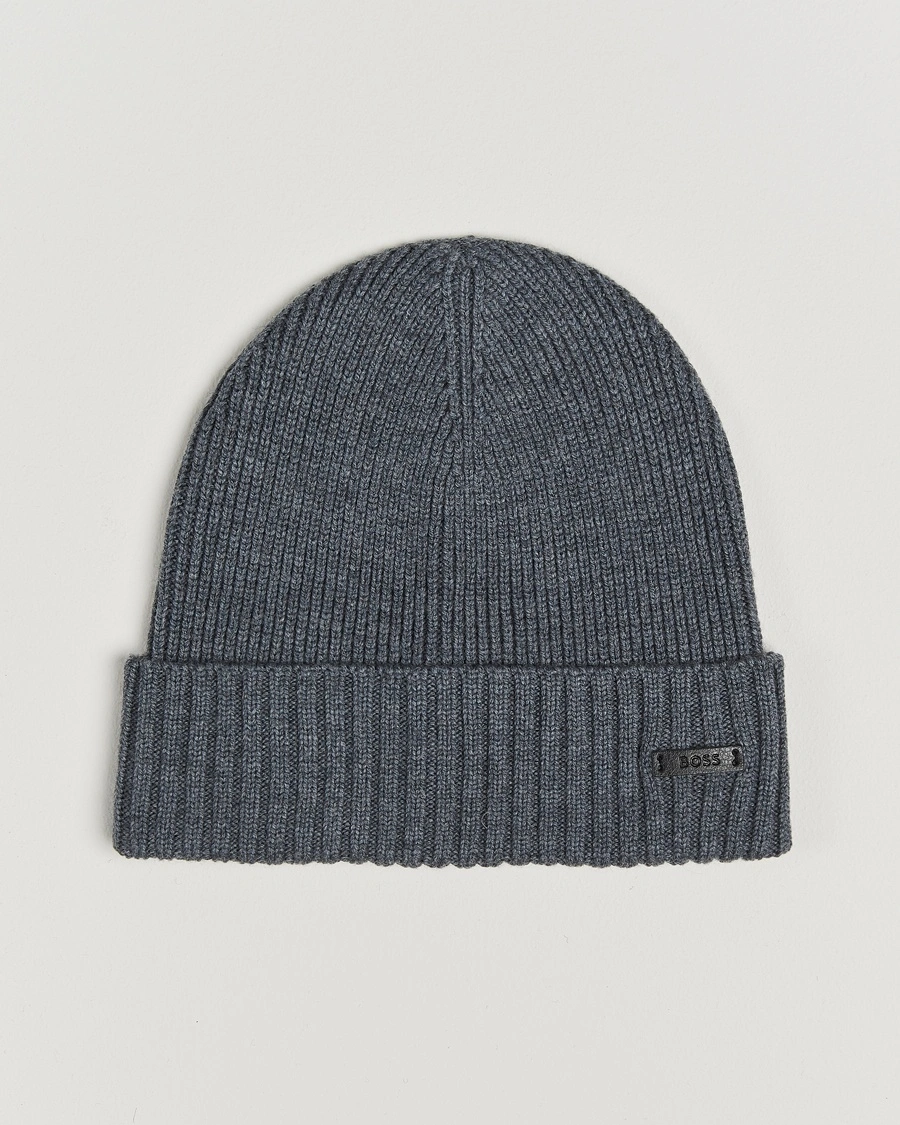 BOSS BLACK Fati Wool Beanie Medium Grey – Grå