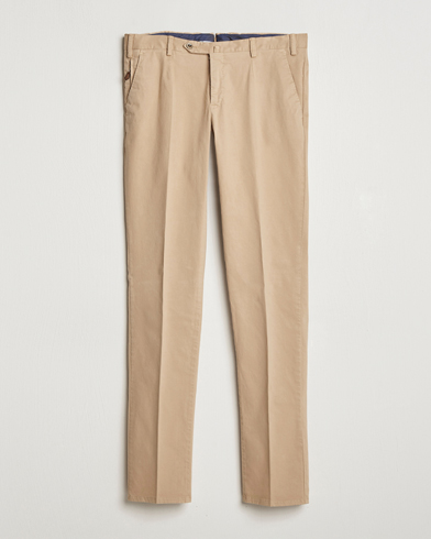  Slim Fit Pleated Cotton Trousers Beige