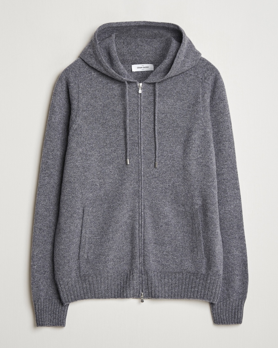 Gran Sasso Full Zip Wool Hoodie Grey Melange – Grå