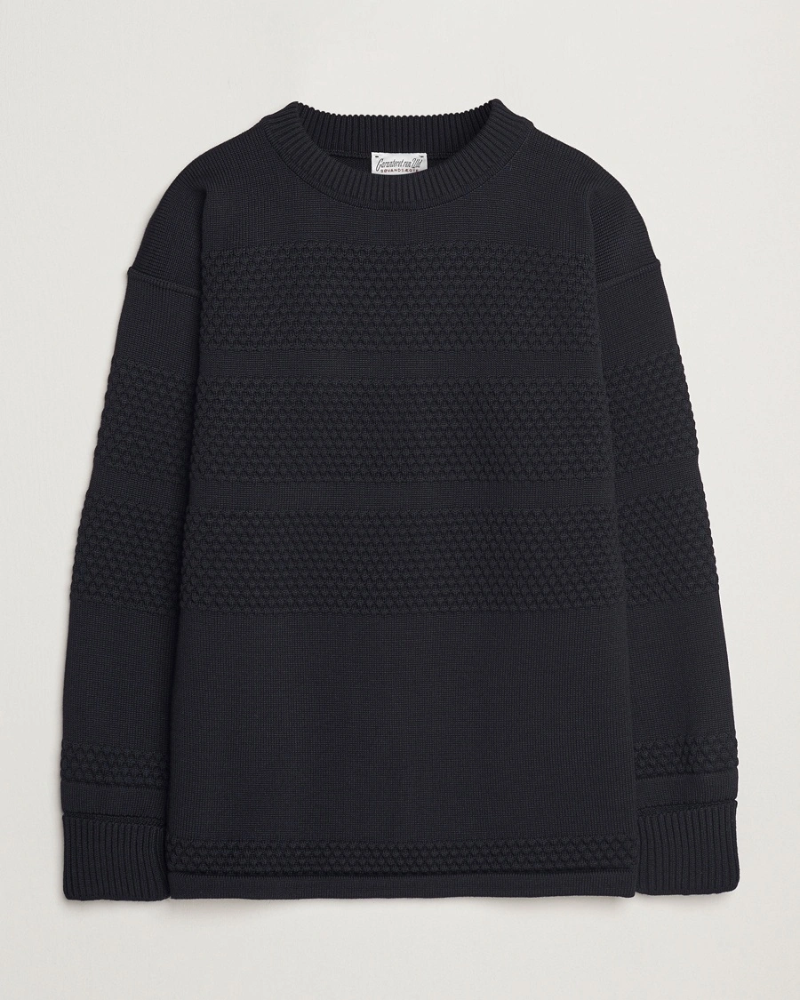 S.N.S. Herning Fisherman Wool Crew Neck Sweater Navy Blue – Blå