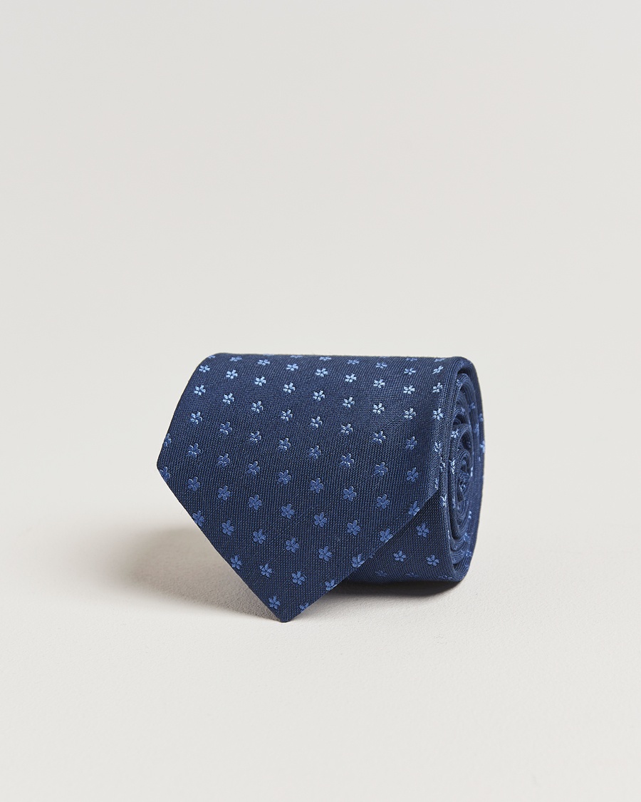 Herre | Business & Beyond | Eton | Silk/Linen Floral Tie Dark Blue