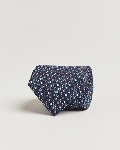  Printed Flower Silk Tie Navy