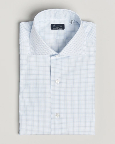  Milano Slim Popeline Check Shirt Light Blue