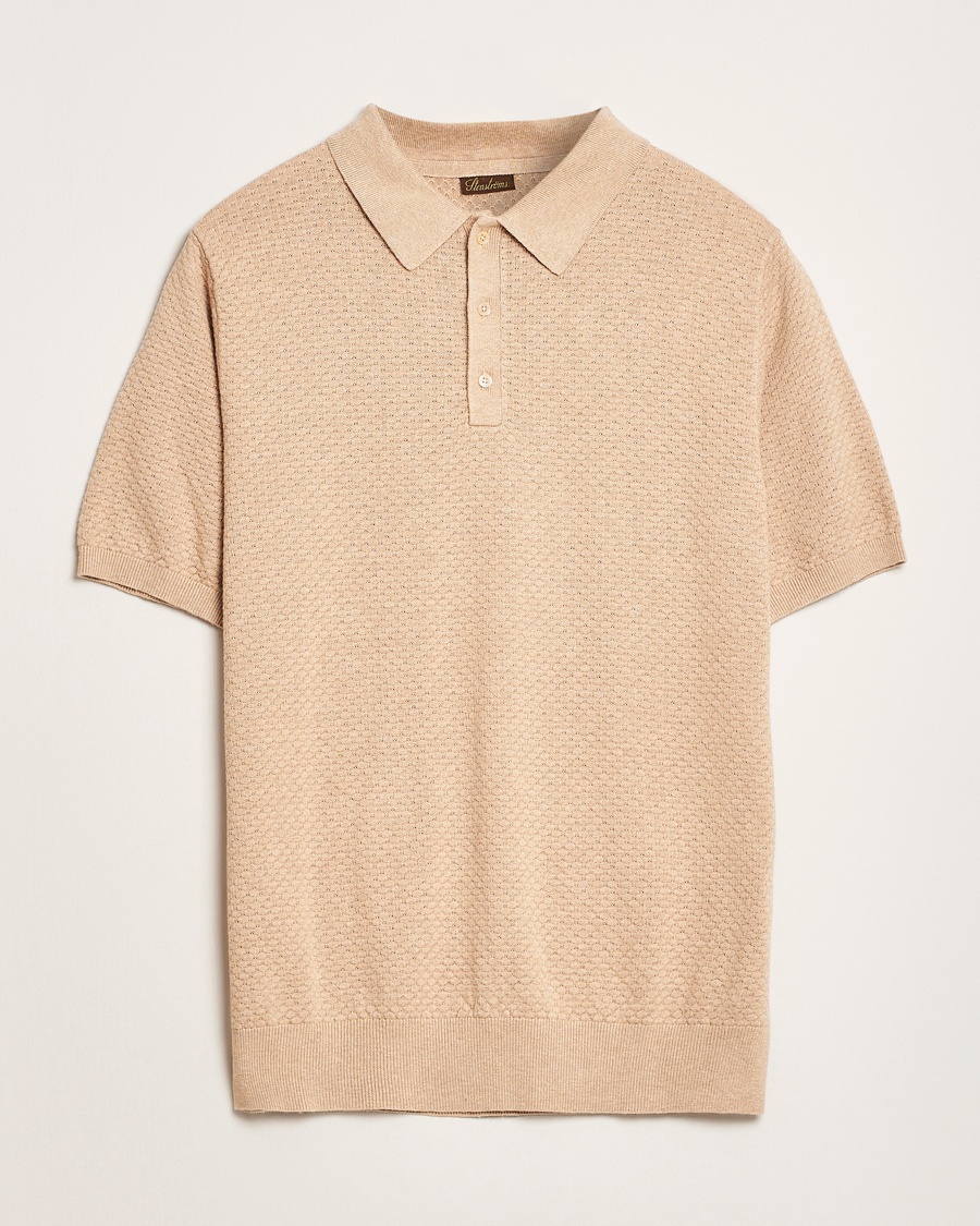 Herre | | Stenströms | Knitted Textured Cotton/Hemp Polo Beige