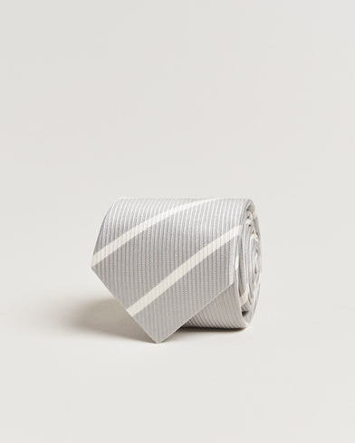  Regimental Stripe Silk Tie Light Grey