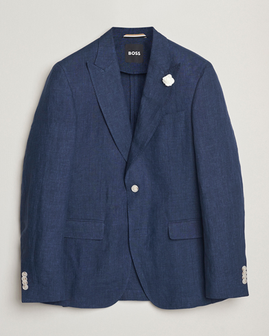  Huge Linen Peak Lapel Blazer Dark Blue