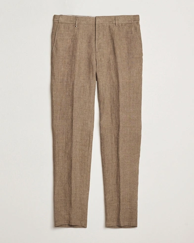  Genius Pleated Linen Trousers Dark Brown