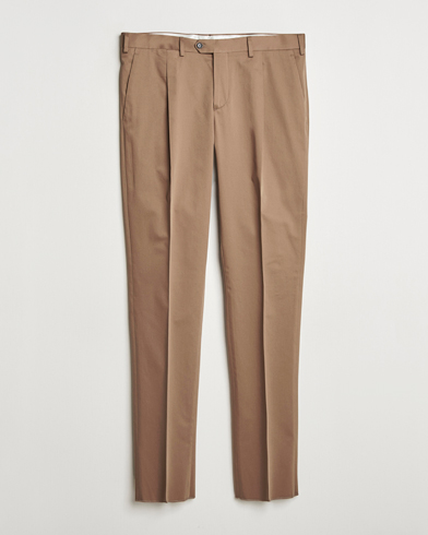 Herre | Bukser | Lardini | Pleated Cotton Stretch Trousers Light Brown