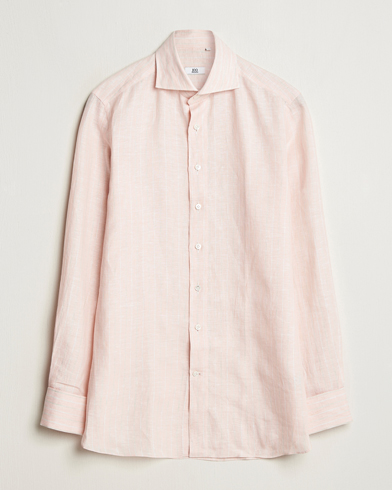  Cut Away Double Cuff Striped Linen Shirt Pink