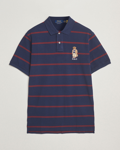 Polo Ralph Lauren Custom Slim Fit Bear Striped Polo Navy/Heritage Bear – Blå