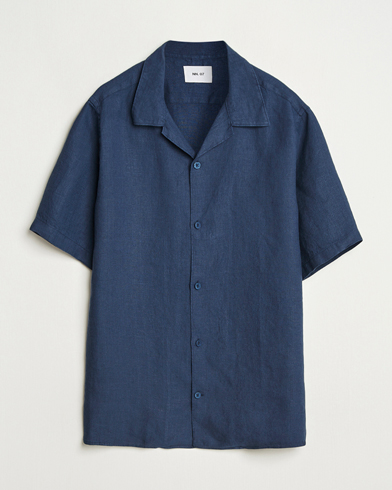 NN07 Julio Linen Resort Shirt Navy Blue – Blå