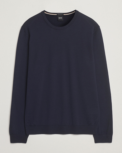 Herre | Pullovers med rund hals | BOSS BLACK | Leno Wool Crew Neck Pullover Dark Blue