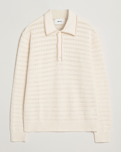 NN07 Josh Knitted Polo Ivory – Hvid
