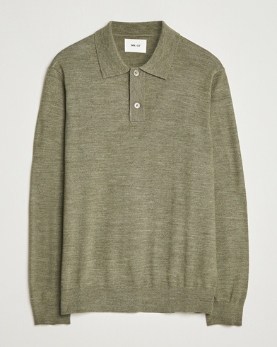 NN07 Serge Wool Knitted Polo Capers Green – Grøn