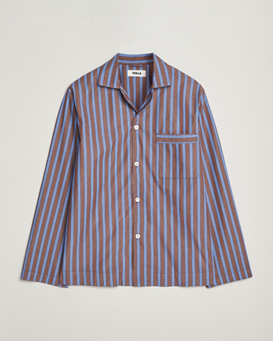 Tekla Poplin Pyjama Shirt Chestnut Stripes – Brun