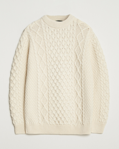 Gloverall Aran Wool Knitted Sweater Ecru – Hvid
