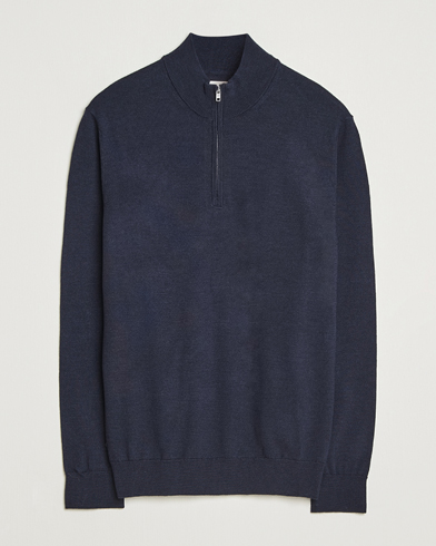 NN07 Sergio Merino Half Zip Navy Melange – Blå