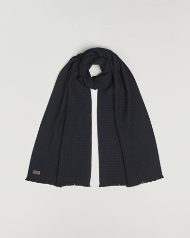 Canali Jacquard Wool Scarf Navy – Blå