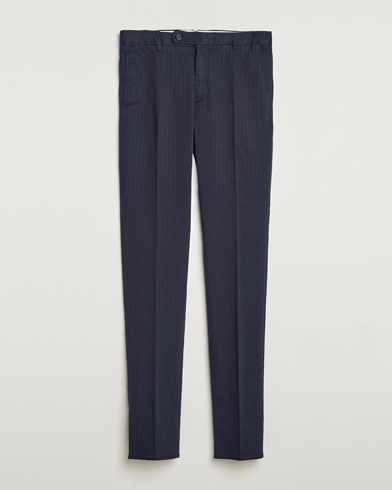 Incotex Regular Fit Comfort Herringbone Trousers Navy – Blå