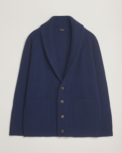 Kiton Cashmere Rib Shawl Cardigan Navy – Blå