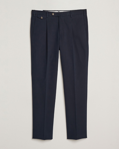 PT01 Slim Fit Pleated Cotton/Cashmere Trousers Navy – Blå