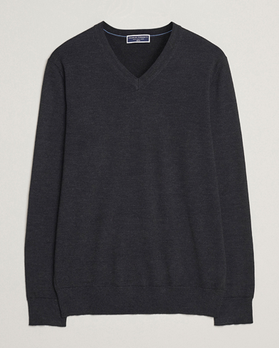Charles Tyrwhitt Pure Merino V-Neck Jumper Dark Charcoal – Grå