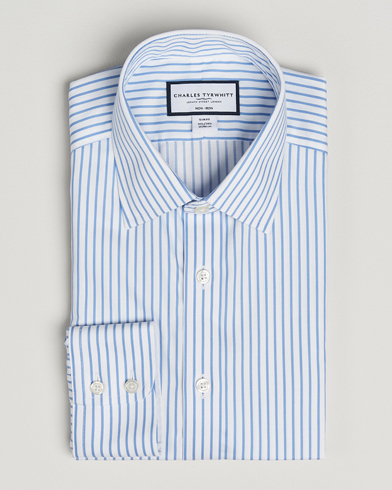 Charles Tyrwhitt Slim Fit Non Iron Twill Stripe Shirt Blue – Hvid