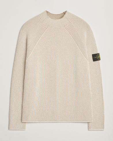 Stone Island Vanisé Full Rib Wool Crew Neck Ivory – Beige