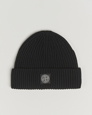 Stone Island Full Rib Wool Beanie Black – Sort