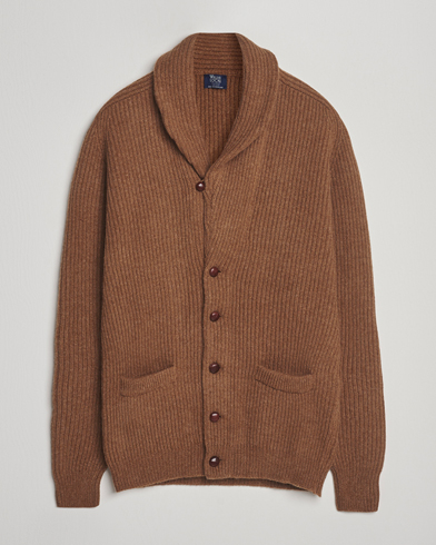 William Lockie Windsor Geelong Lambswool Shawl Cardigan Brown – Brun