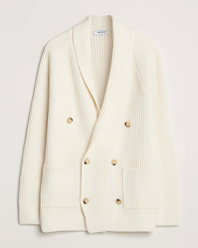 Gran Sasso Shawl Collar Heavy Knitted Wool Cardigan Cream – Hvid